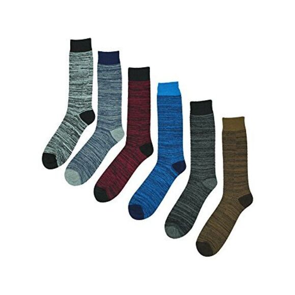 Two-Tone Marled Pattern Men'S 6-Pack Crew Socks - Picture 3 of 4